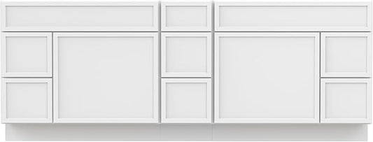 HomeBeyond 84 Inches Bathroom Vanity Base Cabinet Without Sink, Double Sink Top with Door & Soft Closing Drawers, Sturdy Floor Mounted Cabinet 2-Door 7-Drawer, White
