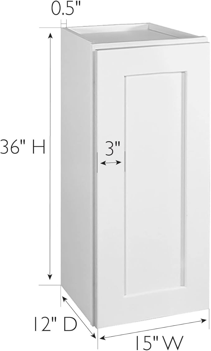 Brookings Shaker Unassembled Wall Kitchen Cabinet W1536, 15 W x 12 D x 36 H, Painted White, Solid Wood, Design House, 543108