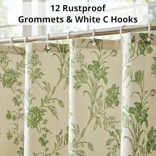 Warmstar Farmhouse Shower Curtain,Green Floral Shower Curtain for Bathroom Linen Look Vintage Shower Curtain with Weighted Hem,72" W x 72" L