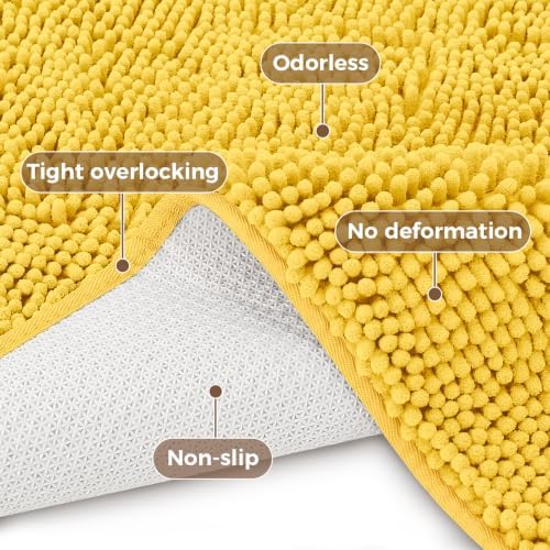 Bcoimo 48x30 Chenille Bath Mat – Non-Slip with Backing Bath Rug Ultra-Absorbent and Machine Washable Bathroom Mat Quick-Dry Design. Ideal for Bathroom Shower and Tub Areas