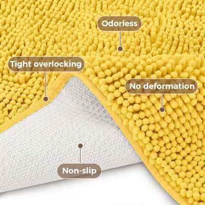 Bcoimo 48x30 Chenille Bath Mat – Non-Slip with Backing Bath Rug Ultra-Absorbent and Machine Washable Bathroom Mat Quick-Dry Design. Ideal for Bathroom Shower and Tub Areas