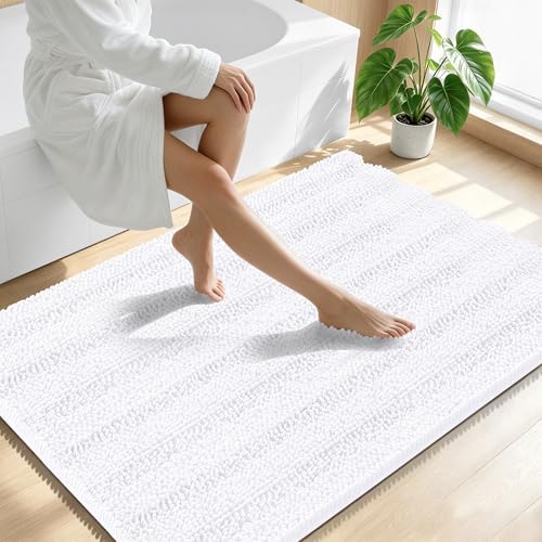 Smiry Thick Chenille Large Bathroom Runner Rugs 44x32, Soft Bath Mat, White