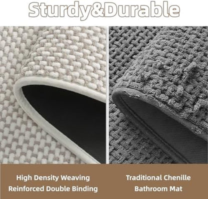 PADOOR-Bath Mat Runner-Super Absorbent Chenille Bathroom Mats-Rubber Backed Bath Mats for Bathroom Non Slip, Easy Clean Bathroom Runner Rugs Front of Bathtub,Shower Room,Sink-17×59, Beige&Cream