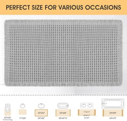 IM HOME Waffle Bath Mat Light Grey 4'x2', Boho Woven Modern Bath Mat Rugs, Absorbent Non Slip Bathroom Rugs, Soft Washable Bath Rugs with Tassels for Bathroom, Bedroom, Kitchen, Shower, Tub