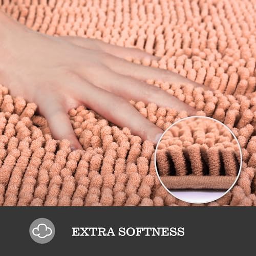 Yeaban Chenille Dusty Pink Bathroom Rug 24"x36", Non-Slip Rubber Backing