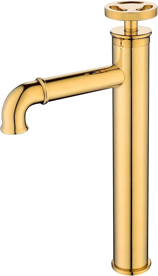 Industrial Bathroom Faucet Brass, Single Hole One Wheel Handle, Tall Deck Mounted Sink Cold and Hot Water Mixer Tap-Bright Gold(Bright Gold)