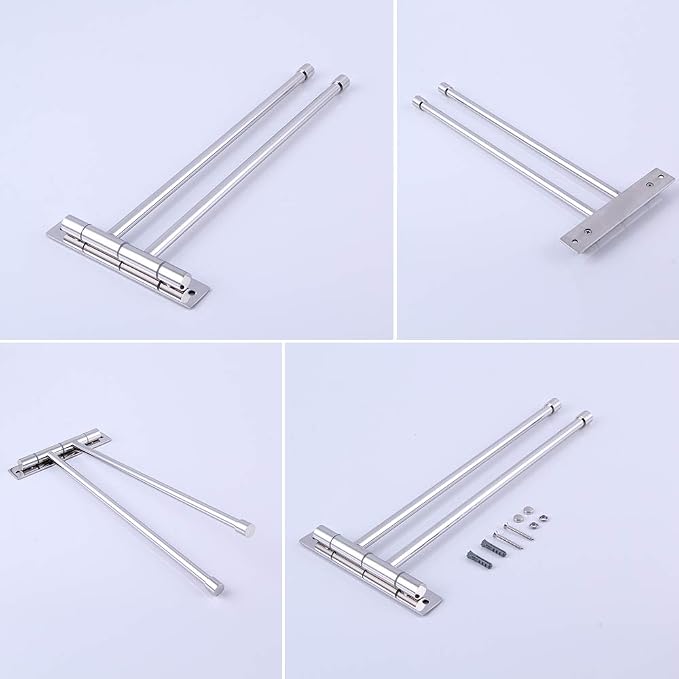 GERZWY Bath Towel Rack Hanger Towel Holder Organizer Bathroom Swing Arm Towel Bars 2-Arm Wall Mount Stainless Steel Polished Finish