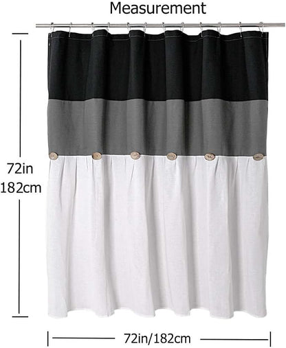 DOSLY Ides Farmhouse Cotton Button Black Gray Shower Curtain, Pleated White Cotton Blend Woven Fabric, Country Style, 72x72 in for Bathroom