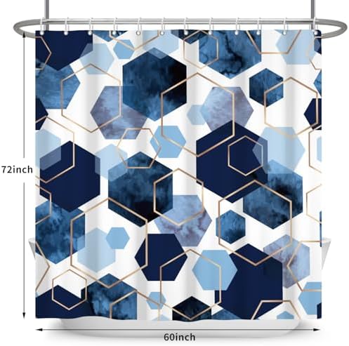 deFouliao Blue Shower Curtain Geometric Grid Ink Blue Modern Abstract Bathroom Shower Curtain Sets Waterproof Fabric for Home Hotel Bathtub Art Decor, with Hooks, 60x72 Inch