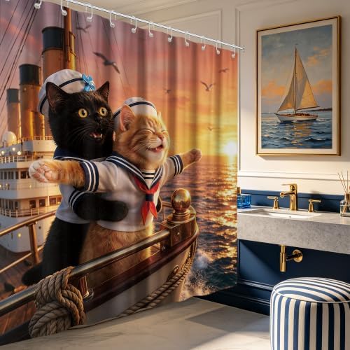 Extra Tall Shower Curtain XL Cute Orange Cat, 70 x 84 Inchs