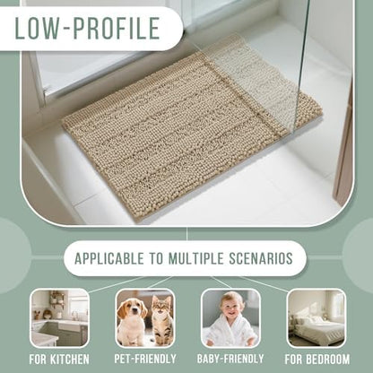 Yimobra Bathroom Rug Mat 32 x 20, Non Slip and Super Absorbent Bath Mat,Machine Washable Quick Dry,Ultra Plush Chenille Shower Rugs for Bathroom Floor Sink Tub and Shower Outside,Camel