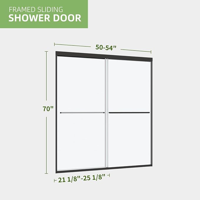 ACE DECOR Double Sliding Shower Door, 50"-54" W x 70" H, Matte Black Finish | Bypass Semi-Frameless Shower Doors, 6mm Clear SGCC Tempered Glass, Easy-Clean Nano Coating&Leak-proof&Reversible Installation