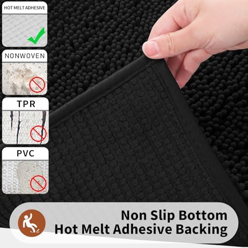 Yimobra Toilet Rugs U Shaped Washable - 24"x20" Non Slip Plush Contour Bath Rugs for Toilet - Super Soft Absorbent Quick Dry Toilet Mats for Bathroom,Black