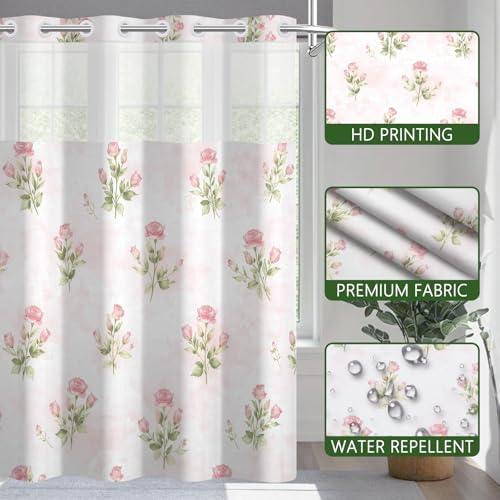 No Hook Shower Curtain with Snap in Liner 71x74 Inch