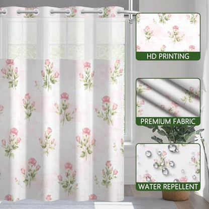 No Hook Shower Curtain with Snap in Liner 71x74 Inch
