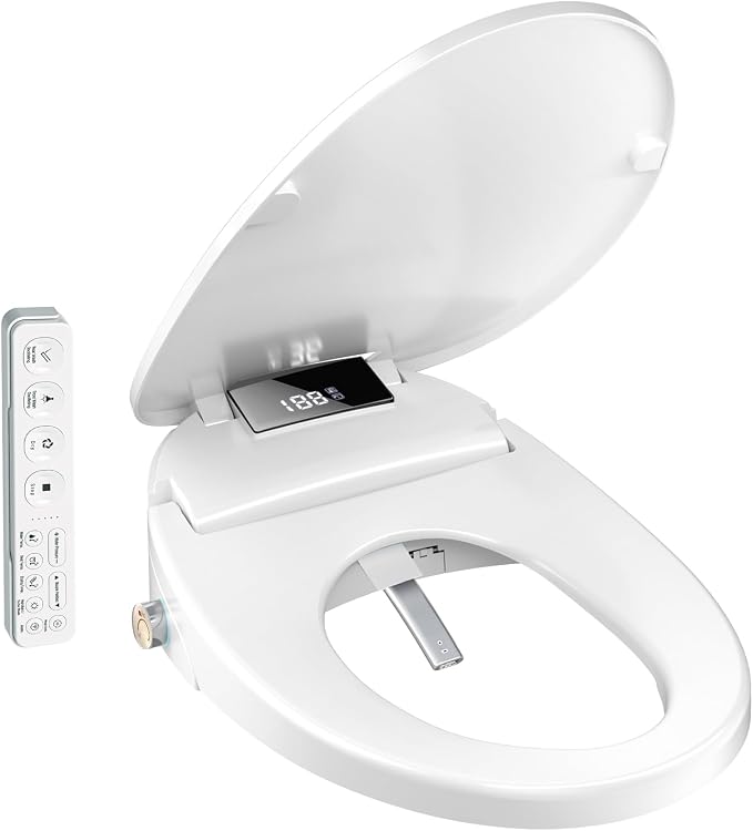WLJBIDET Electric Heated Bidet Toilet Seat with Remote Control, Adjustable Warm Water & Pressure, Air Drying, Self-Cleaning Nozzle, Oscillating Cleaning, Display Screen, Slow Closed Lid - Round