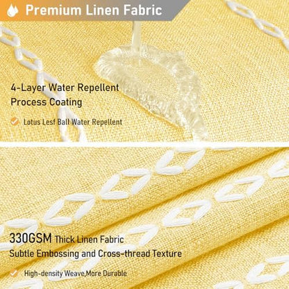 BTTN 72x84 Long Boho Farmhouse Linen Heavy Duty Shower Curtain Set, Yellow