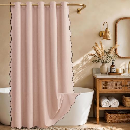 Furlinic Pink Shower Curtain Scalloped No Hook Extra Wide 78 Inch Large