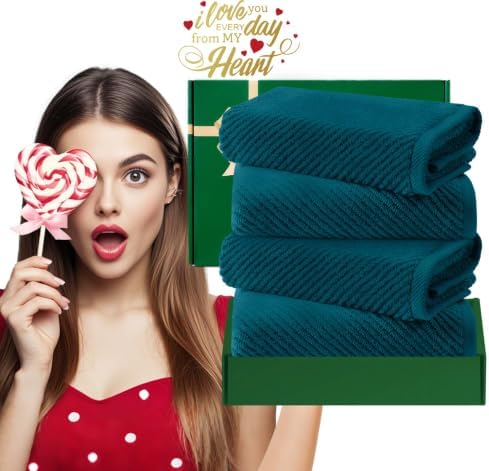 VOOVA & MOVAS Hand Towels 4PC, 100% Cotton, 18x28 in, Deep Turquoise