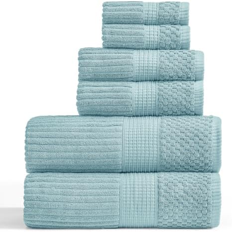 Springtree Home 100% Cotton Bath Towel Set | 6-Piece Set | Textured |Aegean