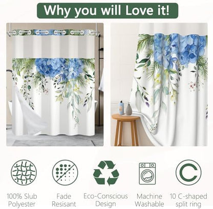 No Hook Shower Curtain with Snap in Liner, 71 x 74 Inch