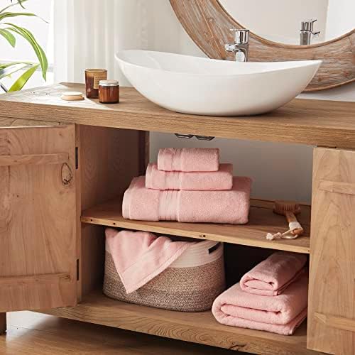 COZYART Luxury Bath Towel Set 3 PCS, Pink 100% Turkish Cotton 650 GSM