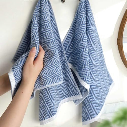 Cleanbear Blue Cotton Hand Towels with Herringbone Pattern, 13 x 28 Inches
