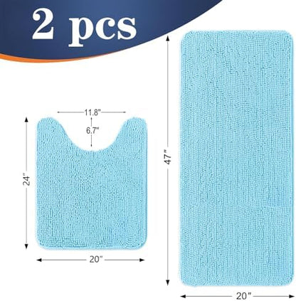 OLANLY Chenille Bathroom Rugs Mats Sets 2 Piece, 47"x20"+24"x20", Sky Blue