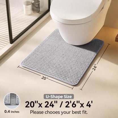 Triohero Toilet Rug, Thin Toilet Rugs U Shaped Washable Non Slip Absorbent Quick Dry Low Pile Toilet Mat, Light Grey 20x24 U Shape