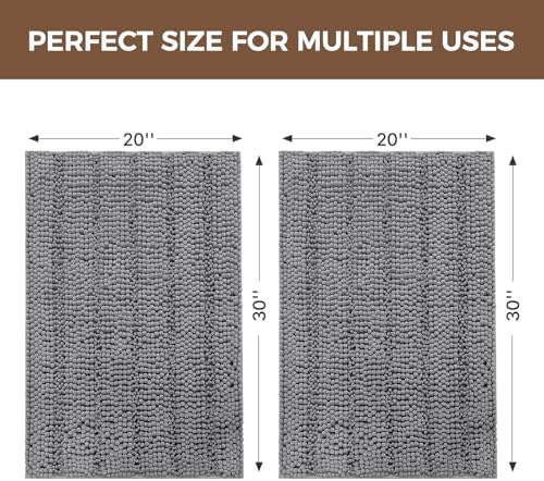 Bcoimo Bath Rug Mat Sets, 2 Piece Extra Soft Chenille Gray Bathroom Mat Set