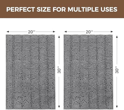 Bcoimo Bath Rug Mat Sets, 2 Piece Extra Soft Chenille Gray Bathroom Mat Set