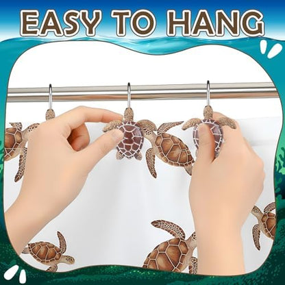 Amyhill 12 Pcs Shower Curtain Hooks Decorative Shower Curtain Rings Stainless Steel Resin Sea Theme Bathroom Decor Suitable for Home Bedroom(Sea Turtle)