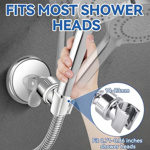 Adjustable Shower Head Holder, Bathroom Suction Cup Bracket for Handheld Shower, Removable Wall Mount (Silver-2)