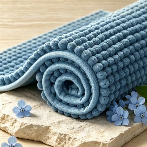 SUBRTEX Bathroom Rugs, U Shaped Chenille Bath Rug 24" x 20" Soft Short Plush Bath Mat Soft Shower Mat Water Absorbent Shower Mat Quick Dry Machine Washable, Stone Blue
