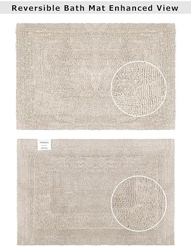COTTON CRAFT 2 Pack Reversible Bath Mat - Soft Plush Bath Rug -17x24- Linen