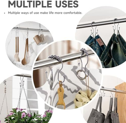 Bathway Shower Curtain Hooks, Shower Curtain Rings Rust Proof Double Hook Shower Curtain Hooks, 12 Pcs Grey Shower Hooks for Shower Curtain, Shower Rings for Curtain, Metal Shower Rod Hooks