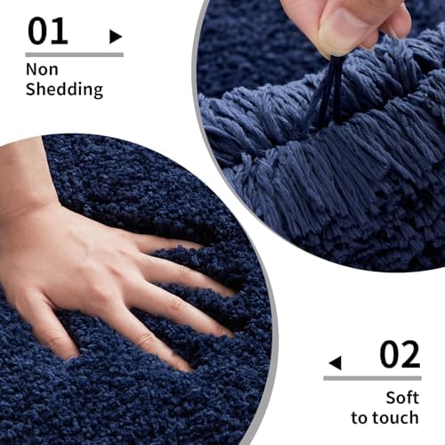 Disolla Navy Bathroom Rug 20x32 - Non-Slip Plush Thick Bath Mat, Highly Absorbent & Ultra Soft Fluffy Floor Mat, Machine Washable for Shower and Tub