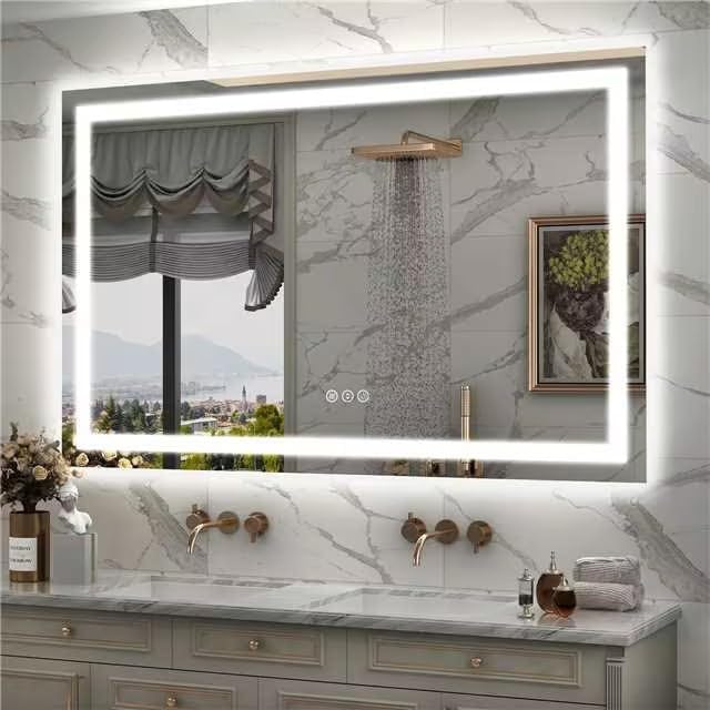 50x36 LED Lighted Bathroom Mirror for Vanity Wall | Front Light and Backlit, Anti-Fog, Memory, 3 Color, Tempered Glass, Dimmable, Rectangular, UL, Horizontal/ Vertical Mounted