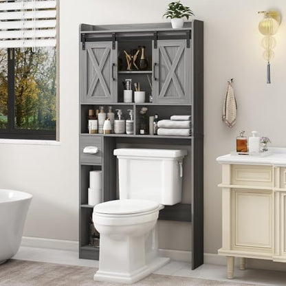 Vabches Over The Toilet Storage Cabinet with Sliding Doors, Wash Grey