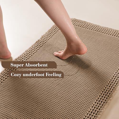 RESARE Waffle Bath Mat for Bathroom, Non Slip Bathroom Rugs 18"x30" Brown