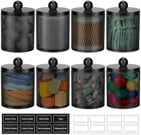 8 Pack Acrylic Qtip Holder Dispenser for Cotton Swabs, Balls, Floss Picks