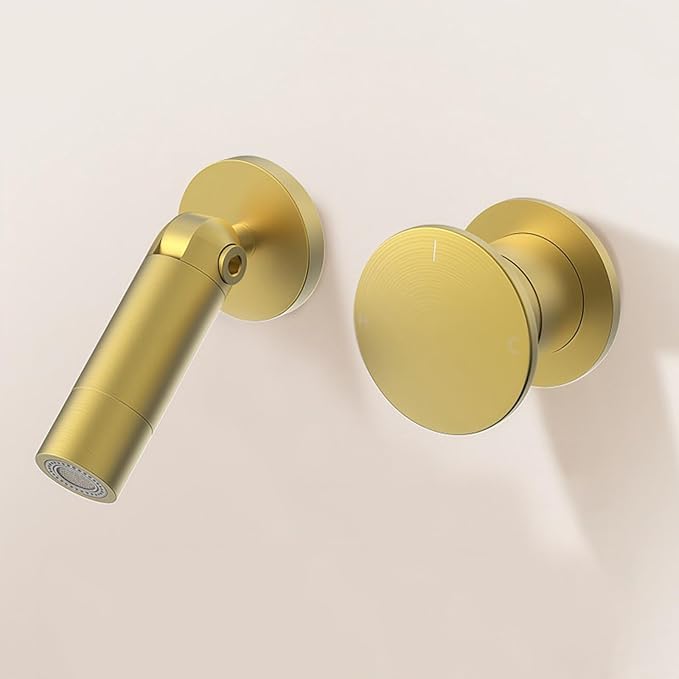 BiaoTeng Concealed Faucets for Bathroom Sinks Single Handle Foldable 2 Functions Hot and Cold Brass Faucet for Bathroom Sink Wall Mount Brushed Gold