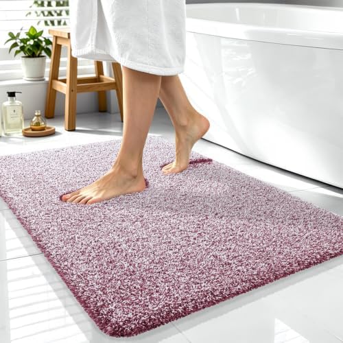 OLANLY Microfiber Bathroom Rugs 40x32, Quick Dry Mat, Burgundy and White