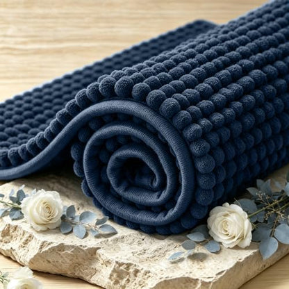 SUBRTEX Bathroom Rugs, U Shaped Chenille Bath Rug 24" x 20" Soft Short Plush Bath Mat Soft Shower Mat Water Absorbent Shower Mat Quick Dry Machine Washable, Navy