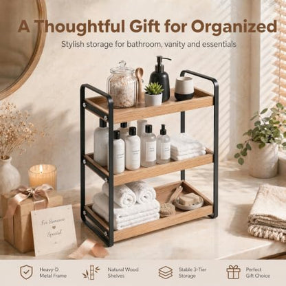 LEMIKKLE Bathroom Counter Organizer with Basket, Bathroom Organizers and Storage,Skincare Organizers for Vanity,Storage Organizers for Bathroom, Kitchen, Dresser (3-Layer)