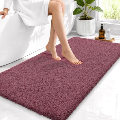 OLANLY Microfiber Bathroom Runner Rugs 44x24, Ultra Soft Bath Mat, Burgundy