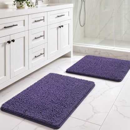 LOCHAS Bathroom Rug Shaggy Bath Mat 2 Piece, 24 x 17 Inch, Dark Purple