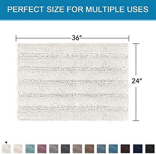 H.VERSAILTEX Bath Mats for Bathroom Non Slip Extra Thick Chenille Striped Bath Rug 24" x 36" Absorbent Non Skid Fluffy Soft Shaggy Rugs Washable Dry Fast Plush Mats for Indoor, Bath Room, Tub - Cream