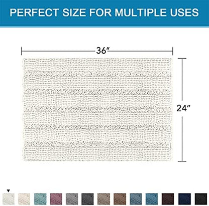 H.VERSAILTEX Bath Mats for Bathroom Non Slip Extra Thick Chenille Striped Bath Rug 24" x 36" Absorbent Non Skid Fluffy Soft Shaggy Rugs Washable Dry Fast Plush Mats for Indoor, Bath Room, Tub - Cream
