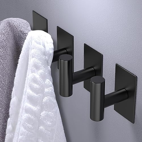 VAEHOLD Wall Towel Hooks, Heavy Duty Sticky Holder Waterproof Towel Hooks for Hanging Coat, Clothes, Closet Hook Wall Mount for Kitchen (Black, 6 Pack)
